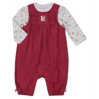 H13548: Baby Girls Bunnies & Ducks  Print Top & Cord Dungaree Outfit (0-9 Months)